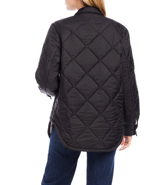 Faux Fur Quilted Jacket - Black/Cream