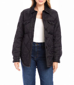 Faux Fur Quilted Jacket - Black/Cream