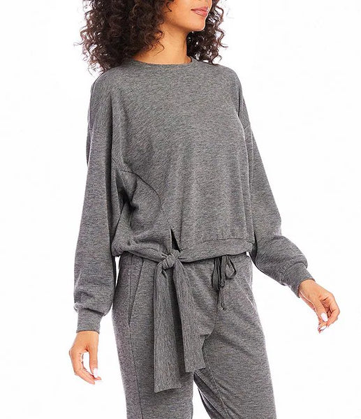 Side Tie Top - Heather Grey