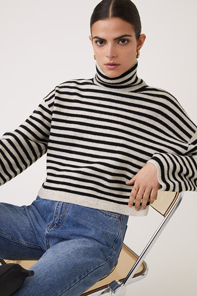 Perali Turtleneck Sweater - Beige Stripe