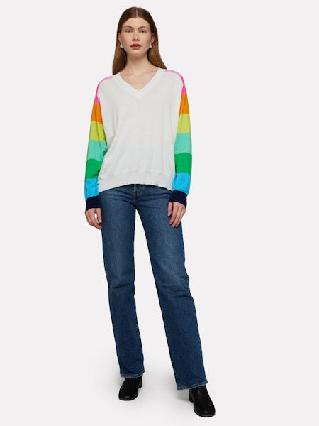 Rainbow Raglan V-Neck Sweater - Ice Water