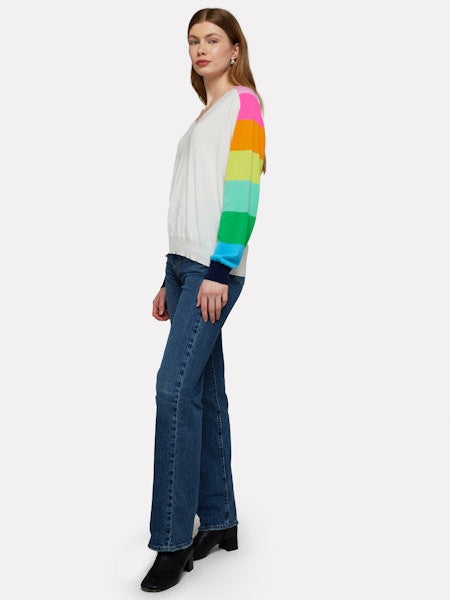 Rainbow Raglan V-Neck Sweater - Ice Water