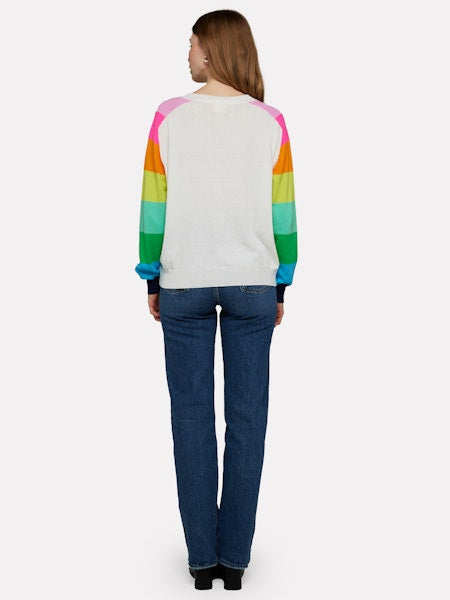 Rainbow Raglan V-Neck Sweater - Ice Water