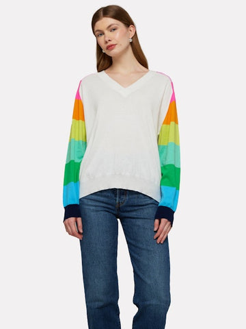 Rainbow Raglan V-Neck Sweater - Ice Water