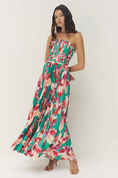 Sabina Dress - Green/Multi Watercolor Lotus