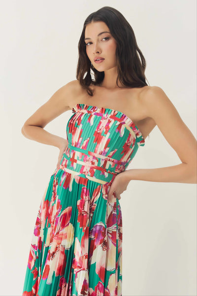 Sabina Dress - Green/Multi Watercolor Lotus