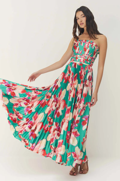 Sabina Dress - Green/Multi Watercolor Lotus