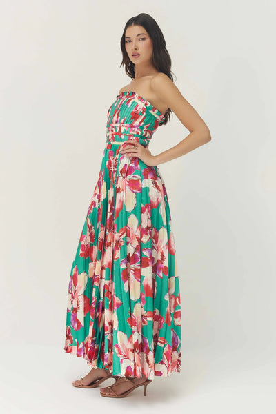 Sabina Dress - Green/Multi Watercolor Lotus