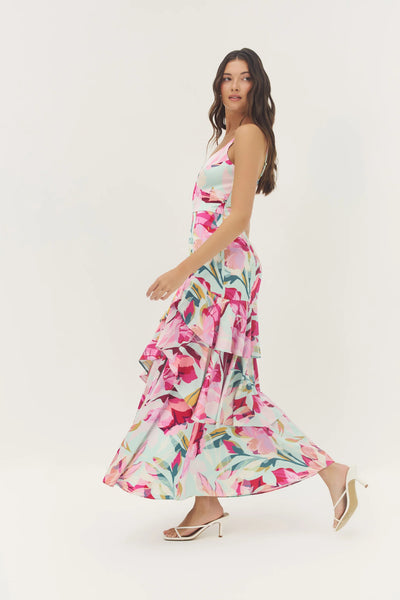 Robina Dress - Mint/Multi Overlay Tropical