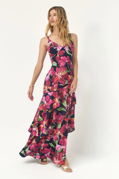 Robina Dress - Navy/Multi Watercolor Vivid Orchids