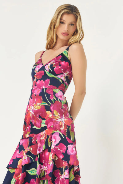 Robina Dress - Navy/Multi Watercolor Vivid Orchids