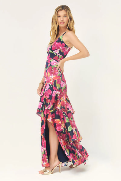 Robina Dress - Navy/Multi Watercolor Vivid Orchids