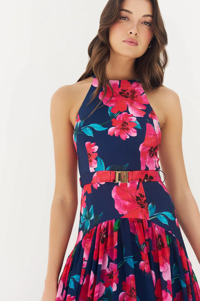 Abbey Dress - Navy Raspberry Watercolor Floral