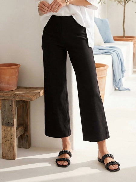 Wide Leg Cropped Pants - Black