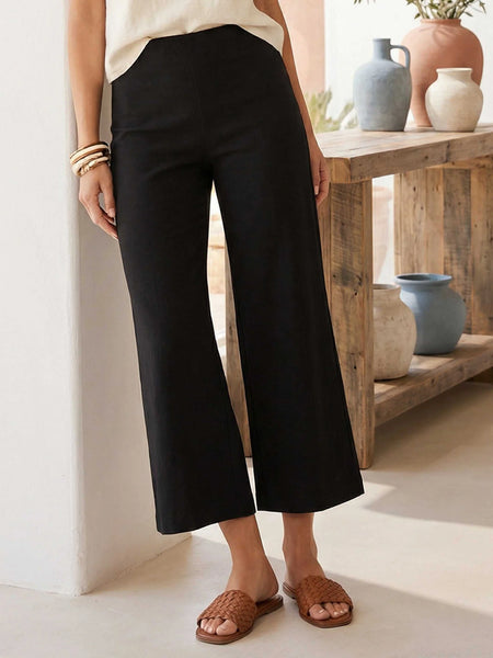 Wide Leg Cropped Pants - Black