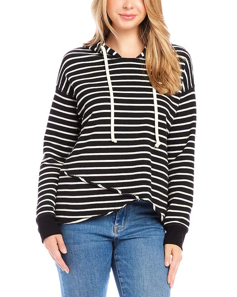 Asymmetric Hem Hoodie - Stripes