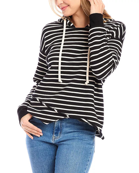 Asymmetric Hem Hoodie - Stripes