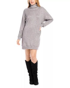 Faux Wrap Turtleneck Dress - Gray