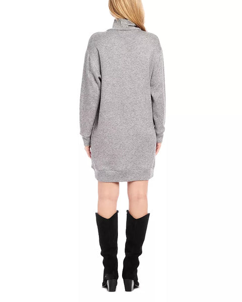 Faux Wrap Turtleneck Dress - Gray