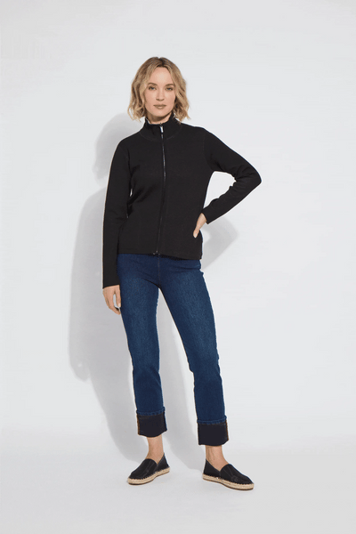 Reversible Cashmere Zip Up Cardigan - Black/Pearl Grey Melange