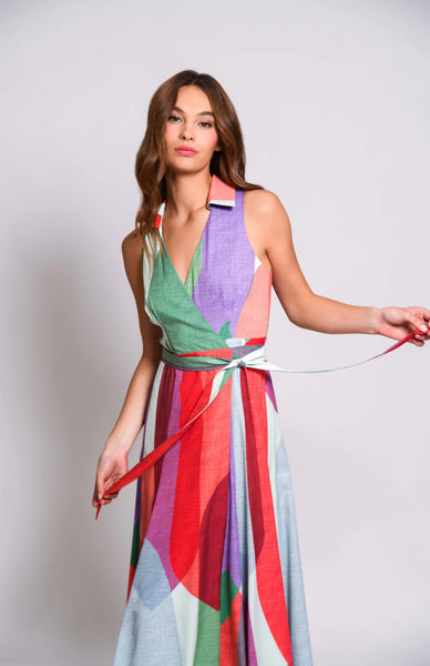 Vela Sleeveless Collared Wrap Dress - Multi