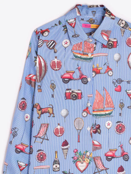 Vintage Print Top - Blue