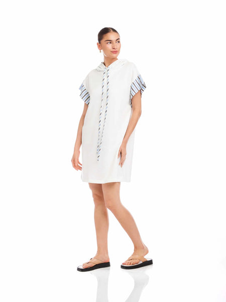 Dayna Contrast Hoodie Dress - Off White