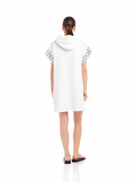 Dayna Contrast Hoodie Dress - Off White