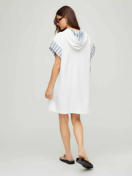 Dayna Contrast Hoodie Dress - Off White