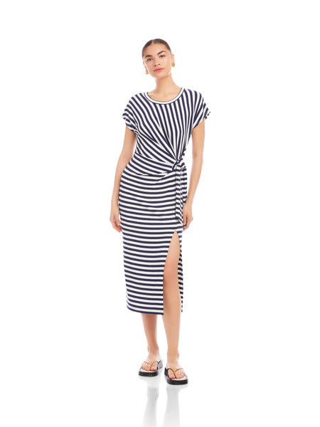 Marisa Side Knot Dress - Navy/White