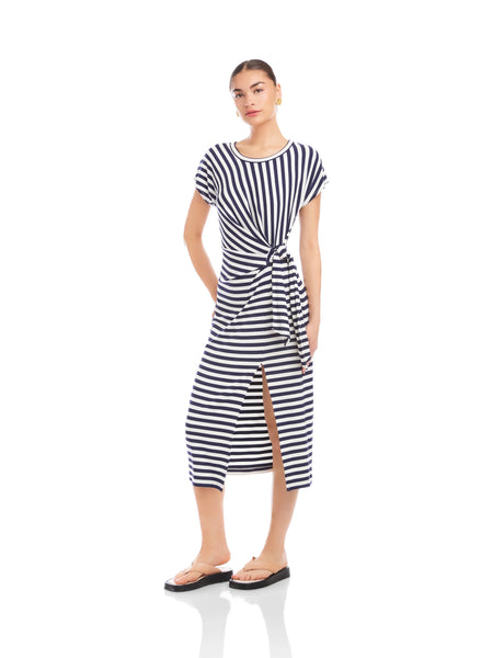Marisa Side Knot Dress - Navy/White