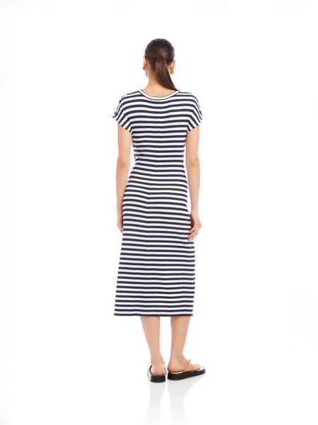 Marisa Side Knot Dress - Navy/White