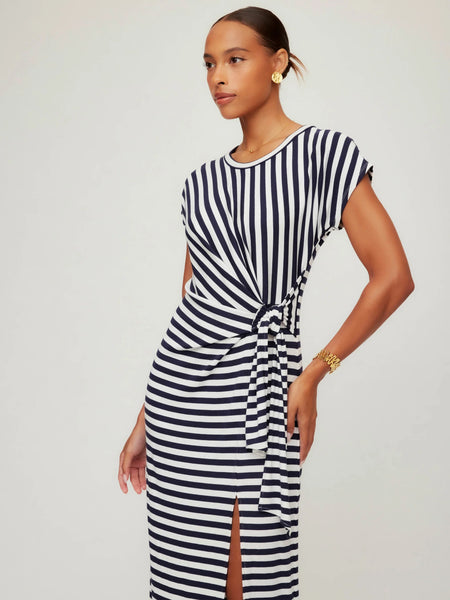 Marisa Side Knot Dress - Navy/White