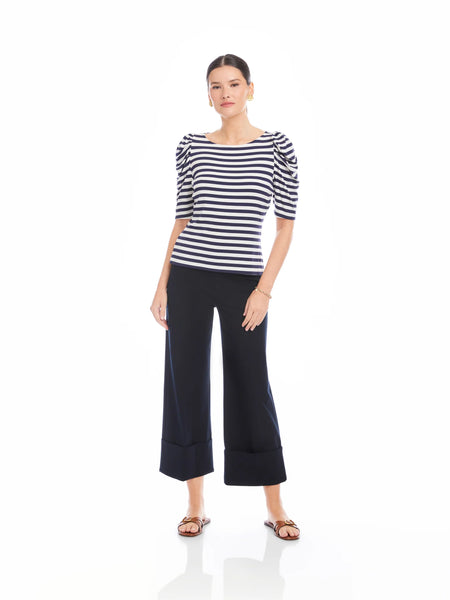 Marni Elbow Sleeve Top - Navy/White