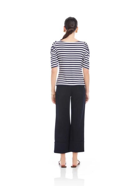 Marni Elbow Sleeve Top - Navy/White