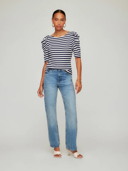 Marni Elbow Sleeve Top - Navy/White