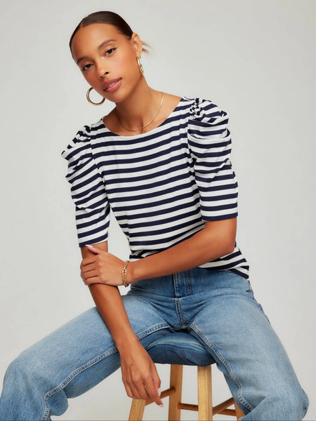Marni Elbow Sleeve Top - Navy/White