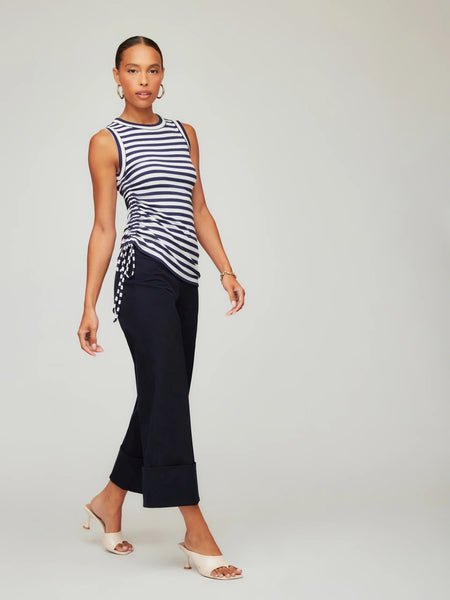 Tia Side-Shirred Tank - Navy/White