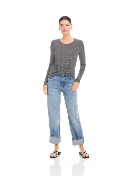 Cecy Gather Knot Top - Black/White