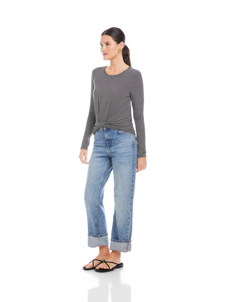 Cecy Gather Knot Top - Black/White