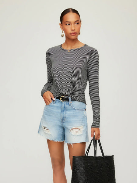 Cecy Gather Knot Top - Black/White