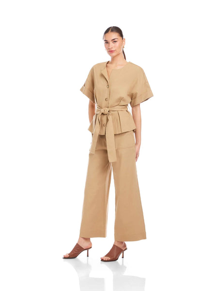 Kai Belted Button Up Top - Khaki