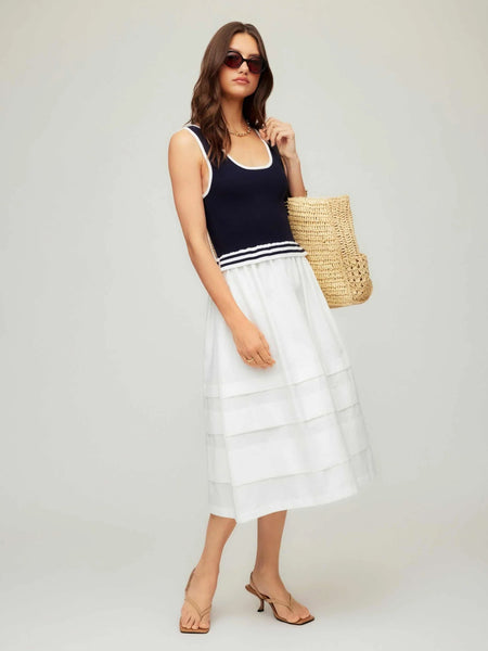 Thea Contrast Midi Dress - Navy/White