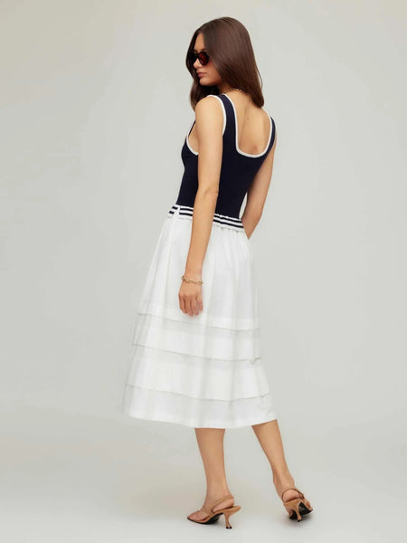 Thea Contrast Midi Dress - Navy/White