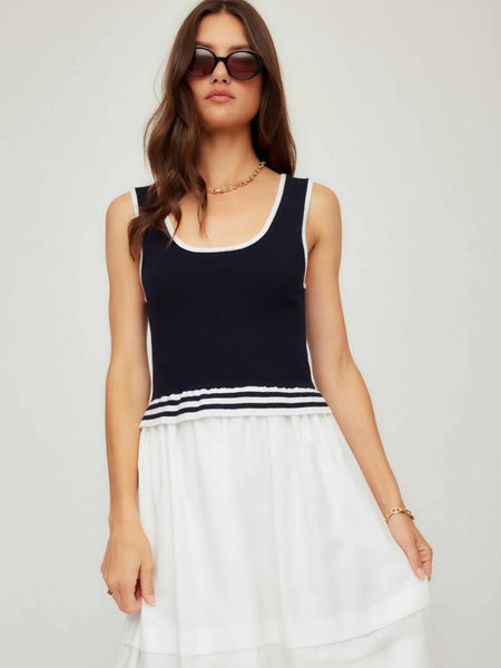 Thea Contrast Midi Dress - Navy/White