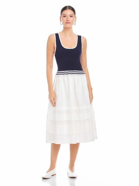 Thea Contrast Midi Dress - Navy/White
