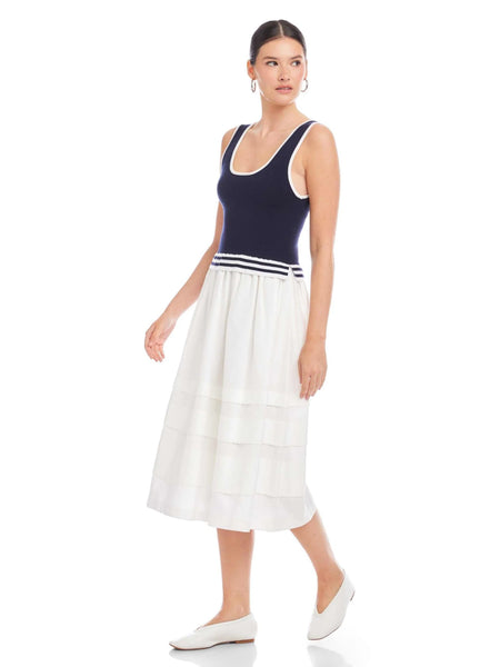 Thea Contrast Midi Dress - Navy/White