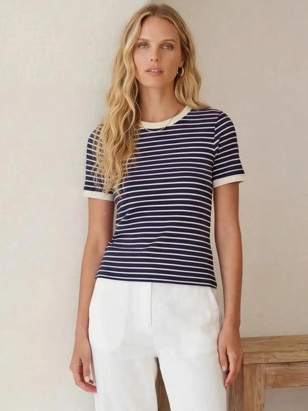 Mandy Contrast Top - Navy/Cream
