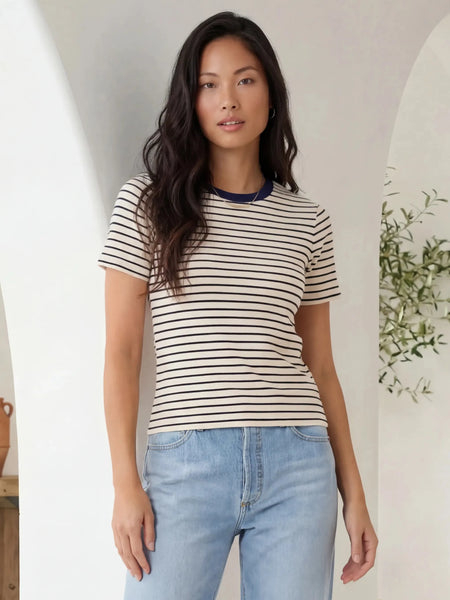 Mandy Contrast Top - Cream/Navy