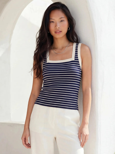 Mindy Contrast Tank - Navy/Cream